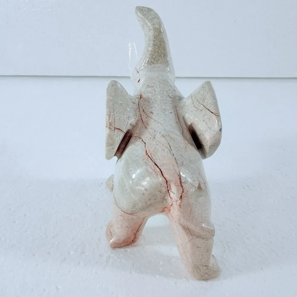 Vintage Onyx Marble Stone Elephant Figurine Trunk Up Luck Statue Hand Carved
